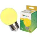 LED dekoračná guľová žiarovka E27 230V 1W žltá PVC