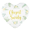 Balóniky svätého krstu Srdce Srdce Biele listy Listy 45cm 1 kus