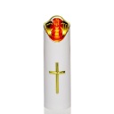 Biela LED vložka do sviečky so zlatým vnútrom a 17 cm červeným krížom