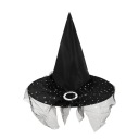 Čarodejnícky klobúk, čierno-strieborný s tylom, čarodejnícky halloween prevlek