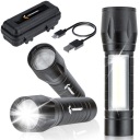 Taktická dobíjacia LED baterka s káblom + súprava pevného puzdra + ZOOM