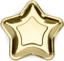 Papierové taniere STAR, zlaté, 23 cm, 6 ks, k narodeninám, hviezda, chróm, XL