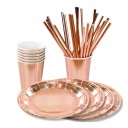 ROSE GOLD Sada tanierov, šálok a slamiek - 6 osôb