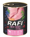 RAFI mokré krmivo pre psov, konzerva, 800g, S TURECKOM, čučoriedka, brusnica, BEZ OBILÍ