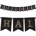 HALLOWEENSKÝ PANANER ČIERNOZLATÝ NÁPIS GARLANDA 20 CM X 175 CM