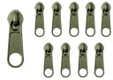 Kovový posúvač pre 5 mm špirálový páskový strojček khaki OLIVE 10 ks.