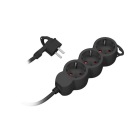 3-cestný Schuko predlžovací kábel 1,5m 3x1,5mm2 16A, plochá zástrčka, čierna