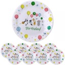 Taniere Okrúhle narodeninové papierové taniere Animals Balloons 23cm 8 ks