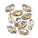 Kamienky na šitie, v košíku, sklo a mosadz, žlté, 10x5x4mm, 10ks