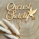 Krstný krstina s holubicou 12cm Krstný topper PLEXI ZLATÉ zrkadlo