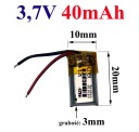 Nabíjateľná batéria Mp3 Bluetooth RC 301020 40mAh