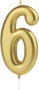 Narodeninová sviečka CYFRA 6 na tortu GOLD six