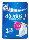 Hygienické vložky Always Classic Night s krídelkami, 8 ks.