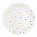 BIELE papierové taniere so zlatými hviezdičkami, 18 cm, 6 ks, na narodeniny