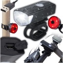 PREDNÁ + ZADNÁ LED BICYKELOVÁ LAMPA NA BICYKEL, RIADKA, NABÍJACIE USB