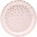 RUŽOVÉ papierové taniere so zlatými bodkami 18 cm x6 narodeninové jednoročné bodky