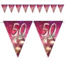 VLAJKA BANNER číslica 50th BIRTHDAY PRINT ružové trblietky