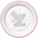 SLON papierové taniere Ružové baby Shower Birthday One Year Old 18cm 8ks.