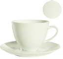 Veľká biela porcelánová šálka s podšálkou 450 ml čipka Romance 1078