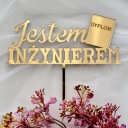 Som ENGINEER Diploma Topper Cake nápis Gold PLEXI Mirror