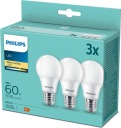 3x E27 PHILIPS LED žiarovka 8W = 60W A60 SMD teplá farba 2700K; 806 lumenov