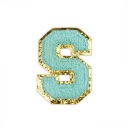 PATCH LETTER S, veľké písmo, azúrová, trblietavá aplikácia