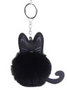 POMPON KEYRING KOŽUŠINA ČIERNA MAČATÁ KAT