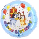 Okrúhly fóliový balón Happy Birthday Bluey Bingo 45 cm