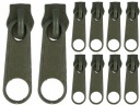 Jazdce zipsov pre pásku zips OLIVE 3mm - 10 ks