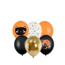 Sada 6 ks balónov mačiatka HALLOWEEN čierne zlato
