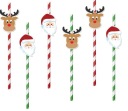 Vianočné papierové slamky Santa Claus Reindeer Vianočný mix 6 kusov