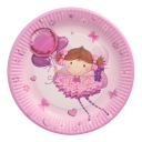 Ružové okrúhle papierové taniere, tanečnica, jednorazové pre deti, 23 cm, 10x