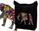 Bavlnená taška s potlačou ELEPHANT FOLK 38x42cm čierna hrubá 220g EKO
