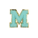 PATCH LETTER M, azúrová, trblietka, modré písmo