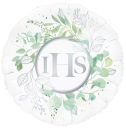 Sväté prijímanie Fóliový balónik Biele Strieborné IHS Eukalytové listy Boho 45cm