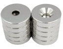 SILNÝ NEODYMIOVÝ MAGNET 14x3 mm S OTVOROM 7/3,5 mm PRE SÚPRAVU 10 SKRUTKOV
