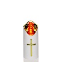 Biela LED vložka do sviečky so zlatým vnútrom a 12 cm červeným krížom