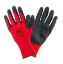Pracovné rukavice polyester+latex červeno-čierne. 9/L
