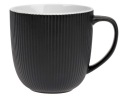 MODERNÝ PORCELÁNOVÝ HRNÍČEK NA KÁVU A ČAJ, REBROVANÝ, PRUHOVANÝ, ČIERNY