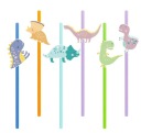 Dinosaurus farebné papierové slamky Narodeniny 19,5 cm 6 ks