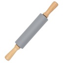 SILIKÓNOVÝ ROLOVACÍ VALEC, NEPRIĽNAVÉ, DREVENÉ RÚČKY, 38CM, SIVÁ