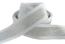 Grogrénová stuha 30 mm biely a strieborný biely strieborný prúžok