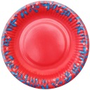 NECH SNEŽÍ papierové TANIERE, vianočné ČERVENÉ, modré listy, 18 cm
