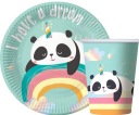 PANDA papierové taniere, poháre, dúha, farebné narodeninové PARTY BEAR