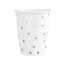 Jednorazové BIELE HRNČEKY so striebornými narodeninami DOTS