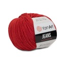 50 g priadze, 55 % bavlna 45 % akryl, YarnArt Jeans červená 90