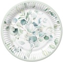 Papierové taniere EUKALIPTUS Listy Birthday Communion Boho 18cm 8 ks.