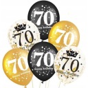 Narodeninové balóny 70 HAPPY BIRTHDAY so zlato-čiernymi konfetami dekorácia HEL 6
