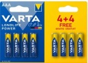 8x alkalická batéria Varta Longlife Power AAA LR3 R3