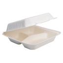 3-priehradkový OBEDOVÝ BOX z CUKROVEJ TRSTINY, SILNÝ, 230x230x75mm, balenie 10 kusov